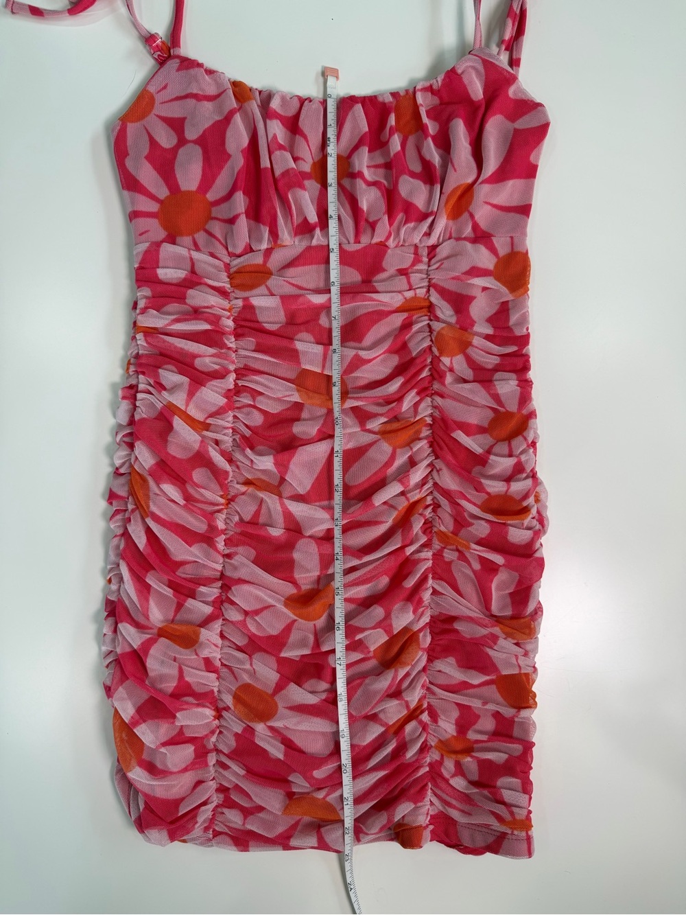 Midnight Doll Floral Daisy Mini Dress Ruched Tie Strap Size Medium Retro - Picture 8 of 9